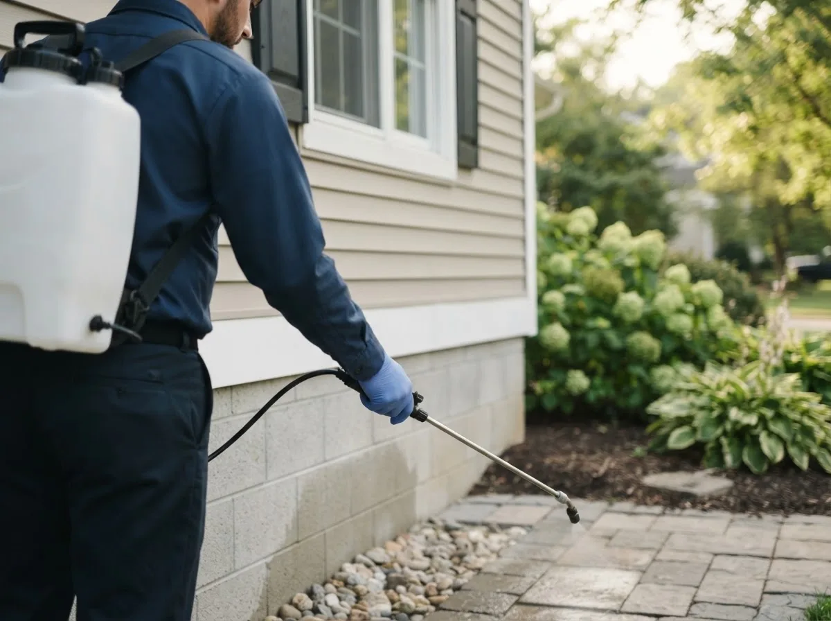 Pest control technician inspecting a home in Brownville, NY